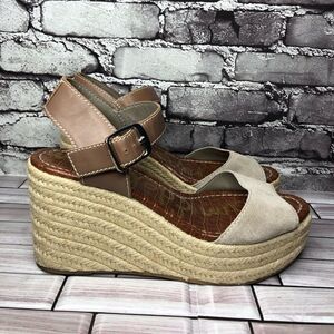 Sam Edelman Dimitree Putty Dark Ankle Strap Espadrille Wedges Women’s Sz 9.5M US